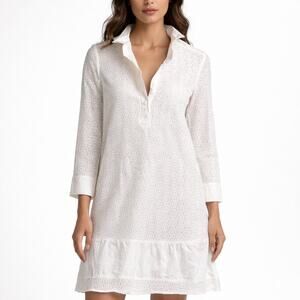 Salvatore Ferragamo Lace White Cotton Shift Dress Ruffle Popover Women's Small